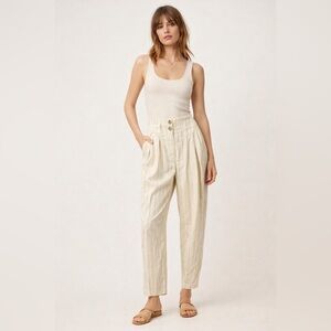 Free People Pleated Front Pinstripe Trousers Cream Yellow Stripe Size 2